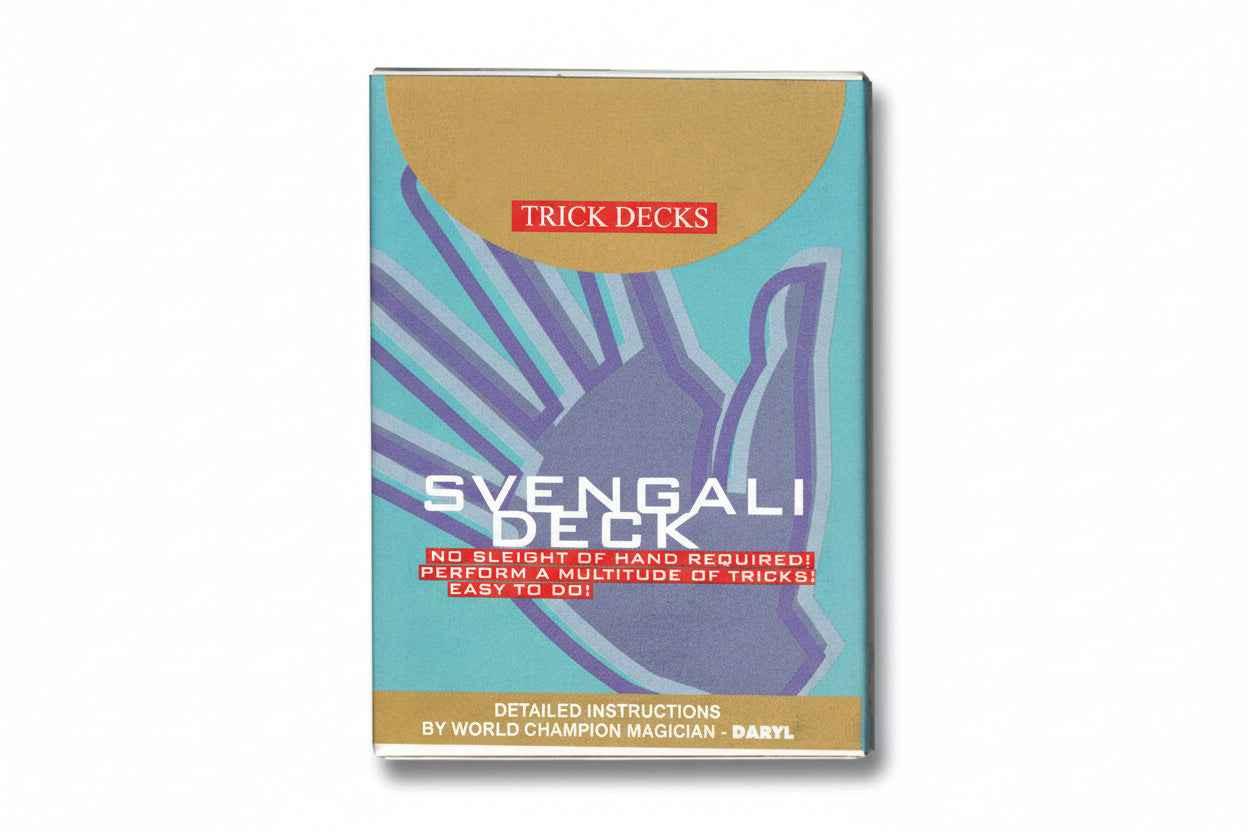 Svengali trick deck magic cards boxed set with blue hand graphic and bold text